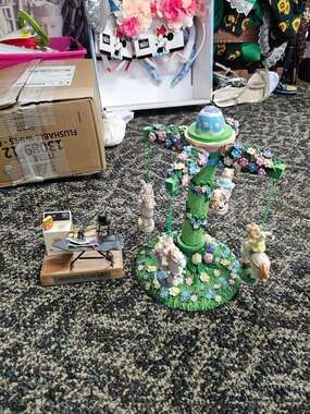 Abc Musical Animated Easter Bunny Carousel Figurine